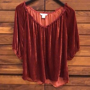 Crushed Velvet Gathered Sleeve Peasant Top